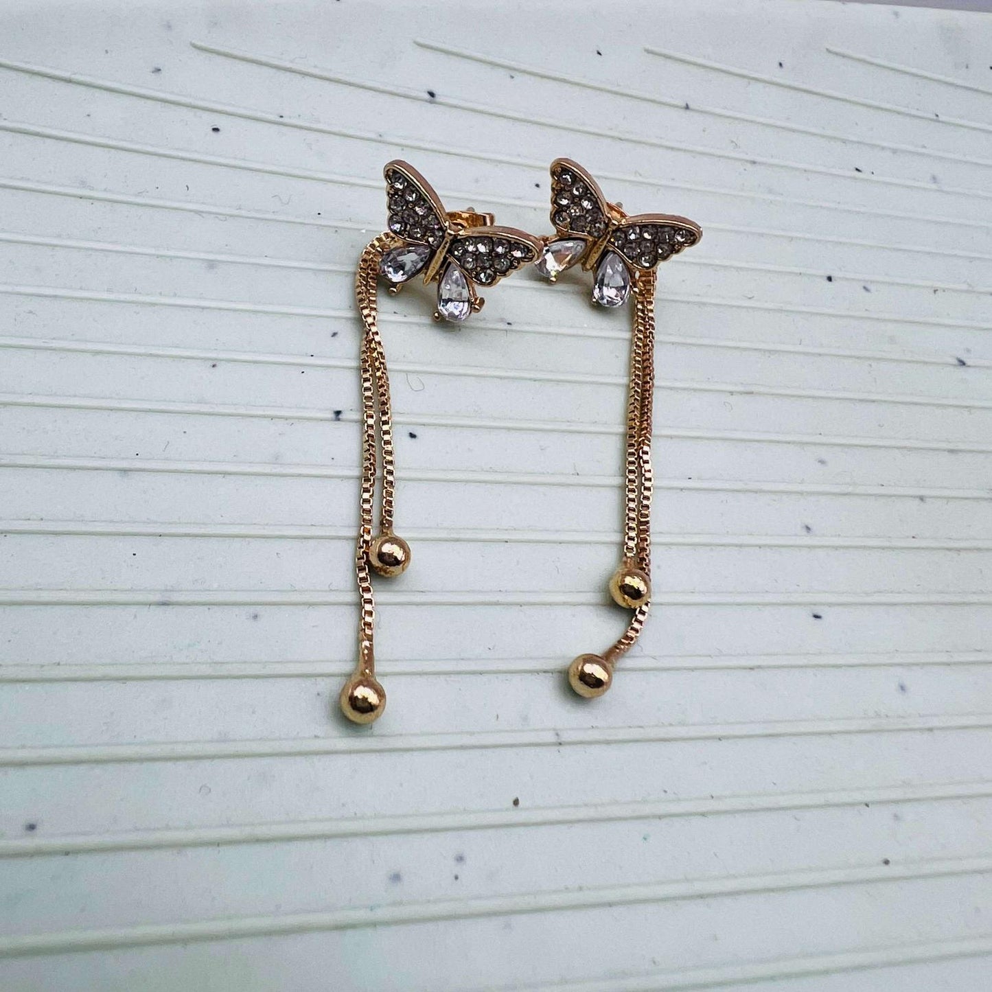 Crystal and Gold Butterfly Korean Earrings