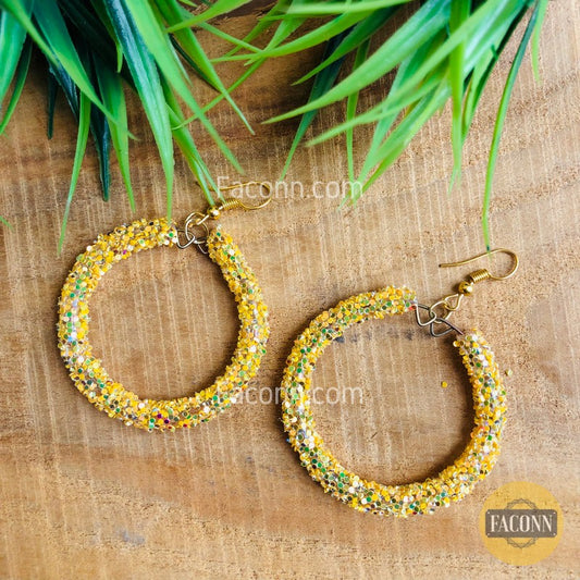 (Defected) Hoop Earrings with Glitter Sequins Set for Women Golden