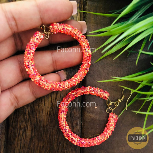 (Defected) Hoop Earrings with Glitter Sequins Set for Women Orange