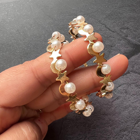Star Pearl Golden Hoop Earrings