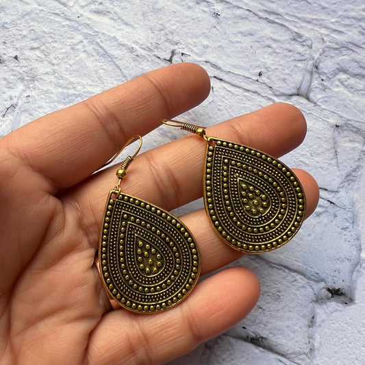 Gold Drop Shaped Design Brass Earrings