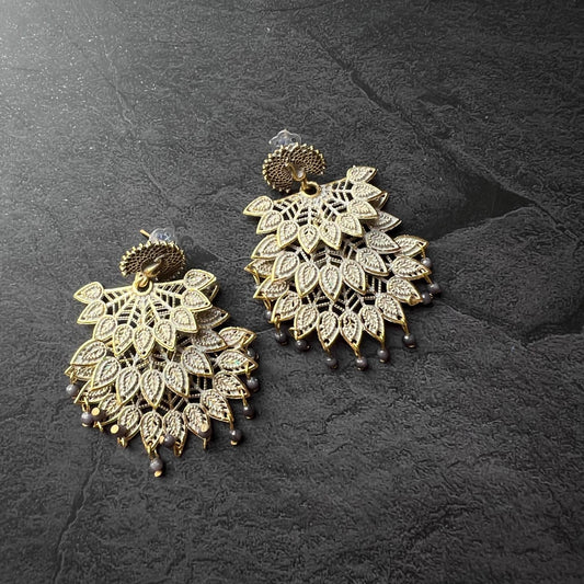 Grey 3 Layer peacock Design Earrings