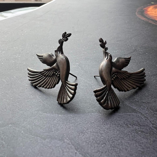 German Silver Love Bird Earrings