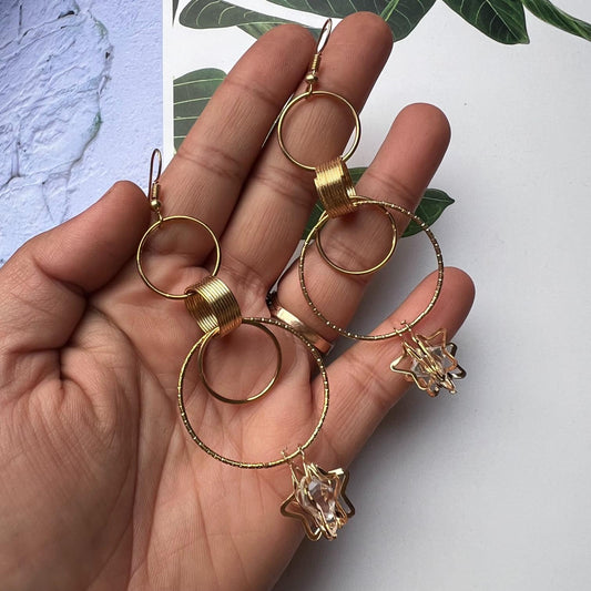 Gold Multi Layer Stone Earrings