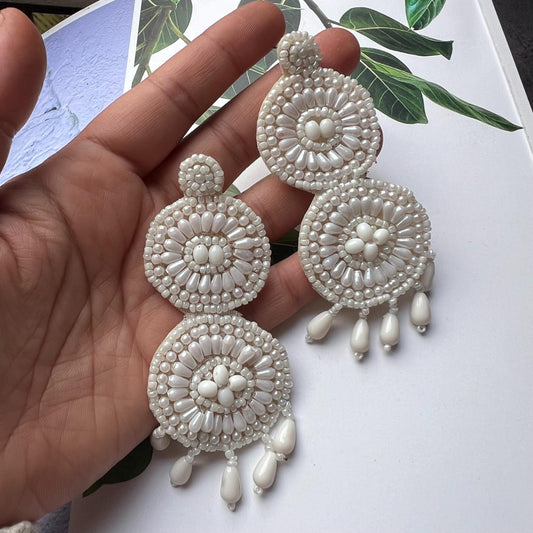 White Handmade Fabric Weightless Earrings
