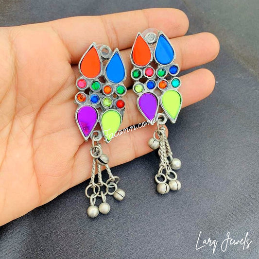 LARQ JEWELS Pink Brass Silver-Plated Afghan Tribal Oxidized Necklace