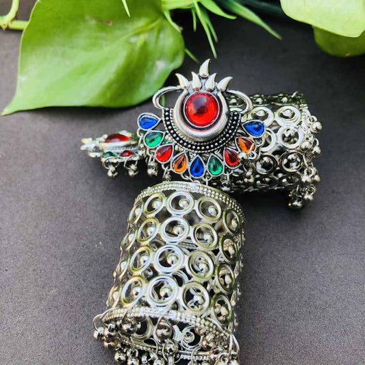 LARQ JEWELS Party Wear Handcrafted Cylindrical Silver Oxidised Multicolour Dangle Earrings/Jewellery for Women