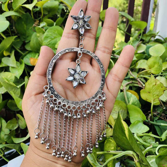 LARQ JEWELS Kriti Sanon Inspired Beautiful Oxidised Silver Toned Handcrafted Chandbali