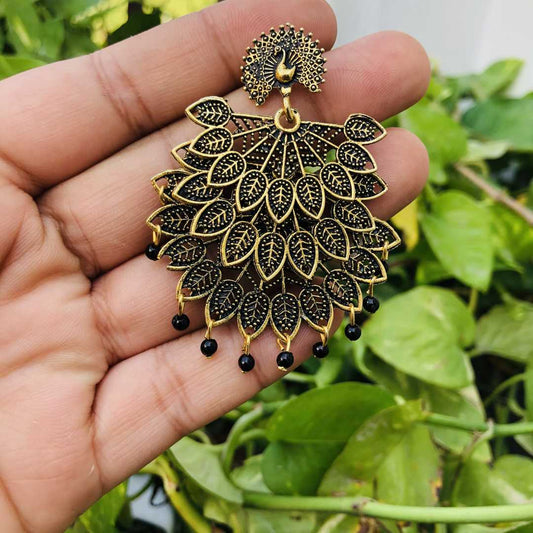 LARQ JEWELS Silver Plating Oxidised Meena Work Earring For Women And Girls- Black