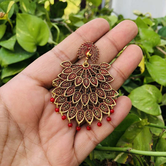 LARQ JEWELS Silver Plating Oxidised Meena Work Earring For Women And Girls- Red