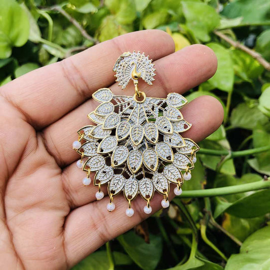 LARQ JEWELS Silver Plating Oxidised Meena Work Earring For Women And Girls- White