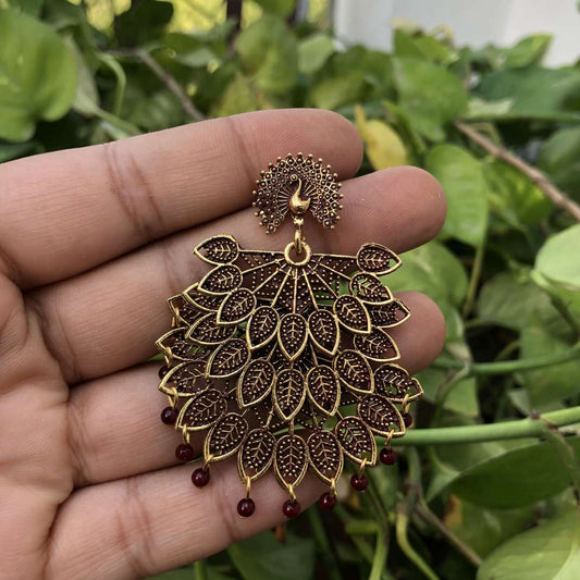 LARQ JEWELS Silver Plating Oxidised Meena Work Earring For Women And Girls- Maroon