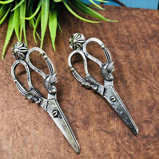 LARQ JEWELS Trending Antique Oxidised Scissor Shape Stud Earrings for women and girls