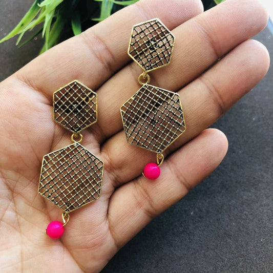 LARQ JEWELS Gold-Plated Oxidized Silver Stylish Latest Design Earring with Pearl- Pink