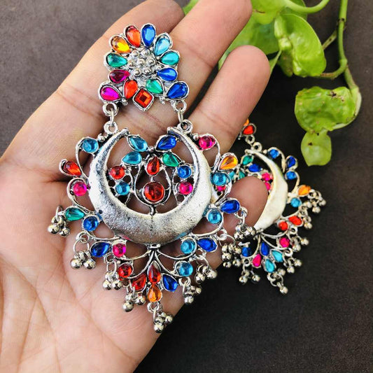 LARQ JEWELS bollywood inspired Multicolor Stone Design German Silver Oxidised Drop Earrings for women and girls
