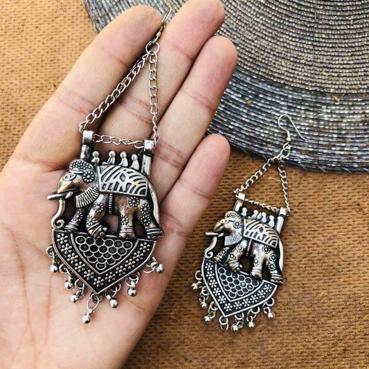 LARQ JEWELS Oxidised Silver Jhumki Elephant Shaped Earrings for Girls and Women