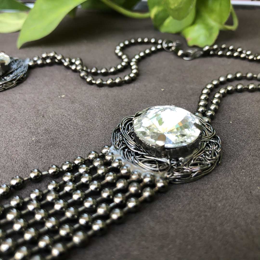 LARQ JEWELS Black Crystal Beads Multi-Strand Trendy Western Necklace