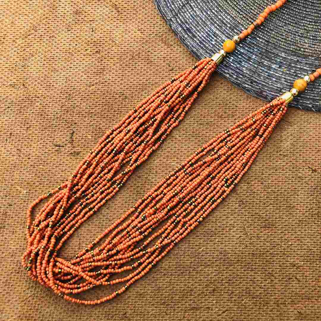 LARQ JEWELS Multi Layered Faux Orange Pearl Beads Necklace