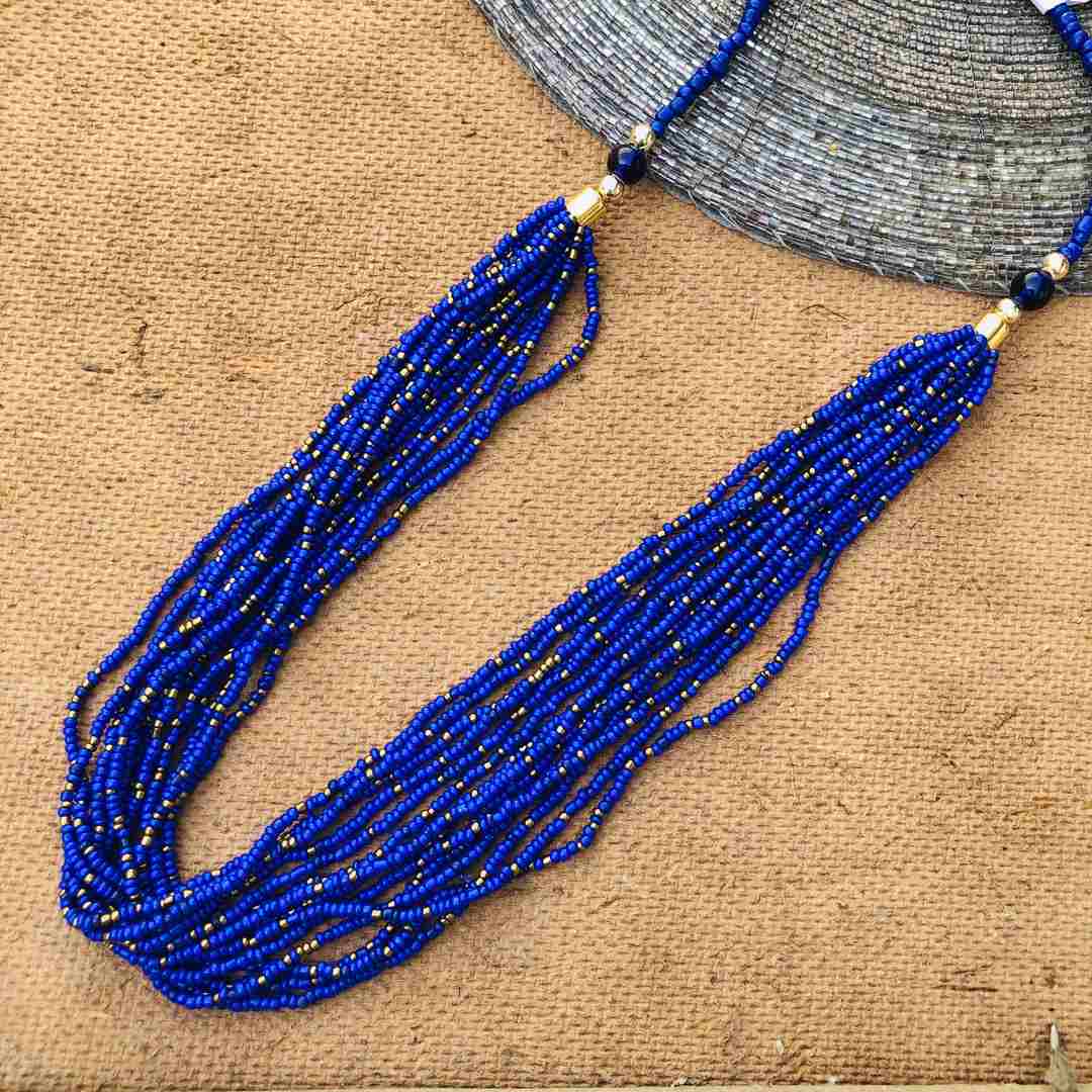 LARQ JEWELS Multi Layered Faux Blue Pearl Beads Necklace