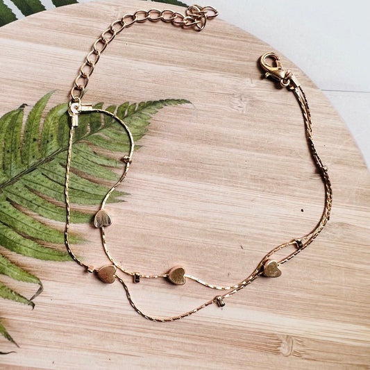Multiple Heart Golden Chain Anklet (PAIR)
