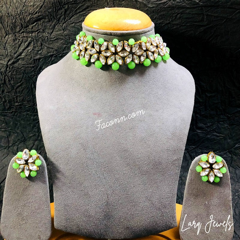 LARQ JEWELS Choker Traditional Necklace Set For Women-Green