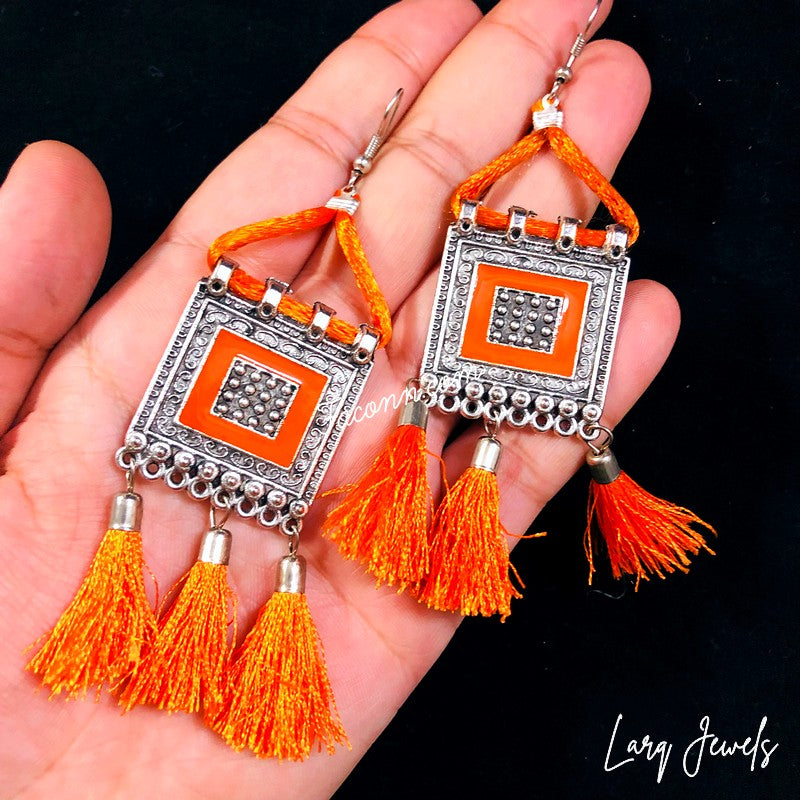 LARQ JEWELS Oxidized JMulti Thread Choker Necklace - Orange