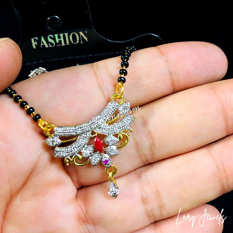 LARQ JEWELS White Gold Tone CZ Stone Studded Mangalsutra