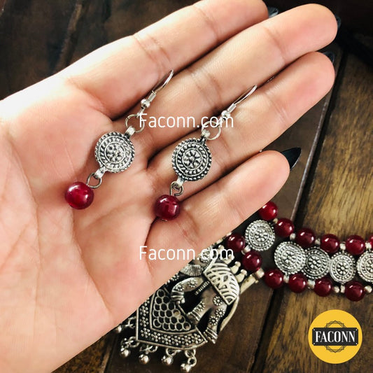 LARQ JEWELS Maroon Silver German Beaded Elephant Necklace Set