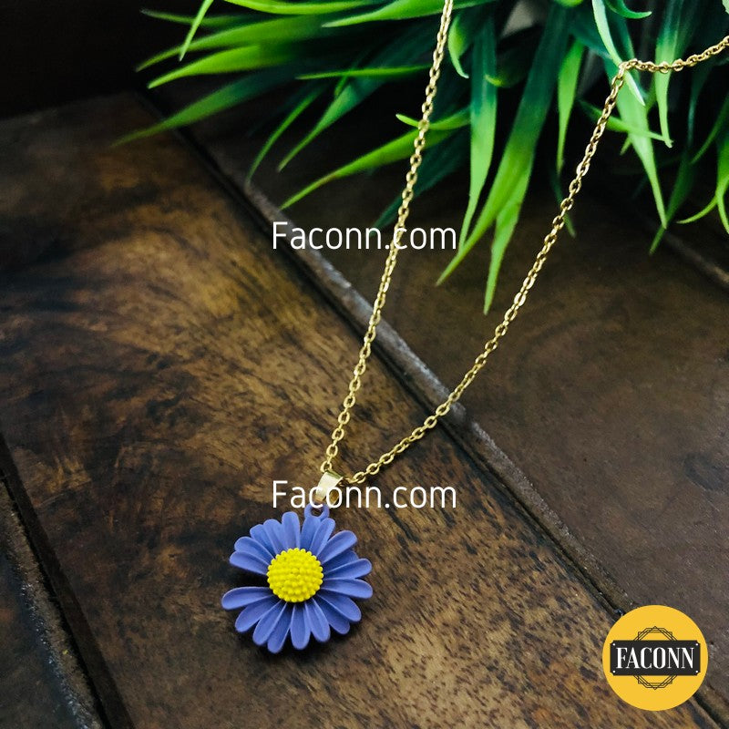 LARQ JEWELS Women Necklace Purple Daisy sunflower pendant