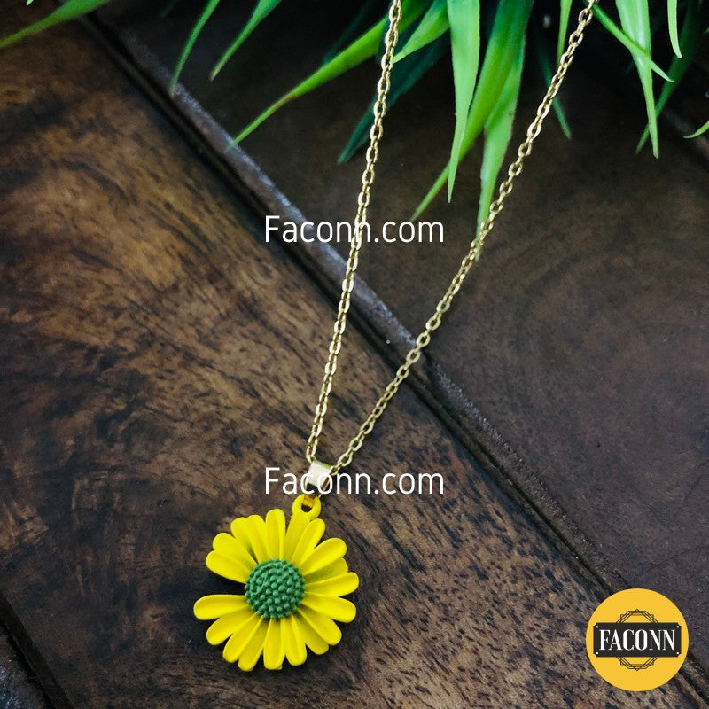 LARQ JEWELS Women Necklace Yellow Daisy sunflower pendent