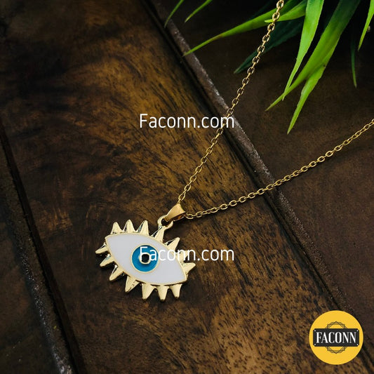 LARQ JEWELS White Evil eye golden chain Necklace