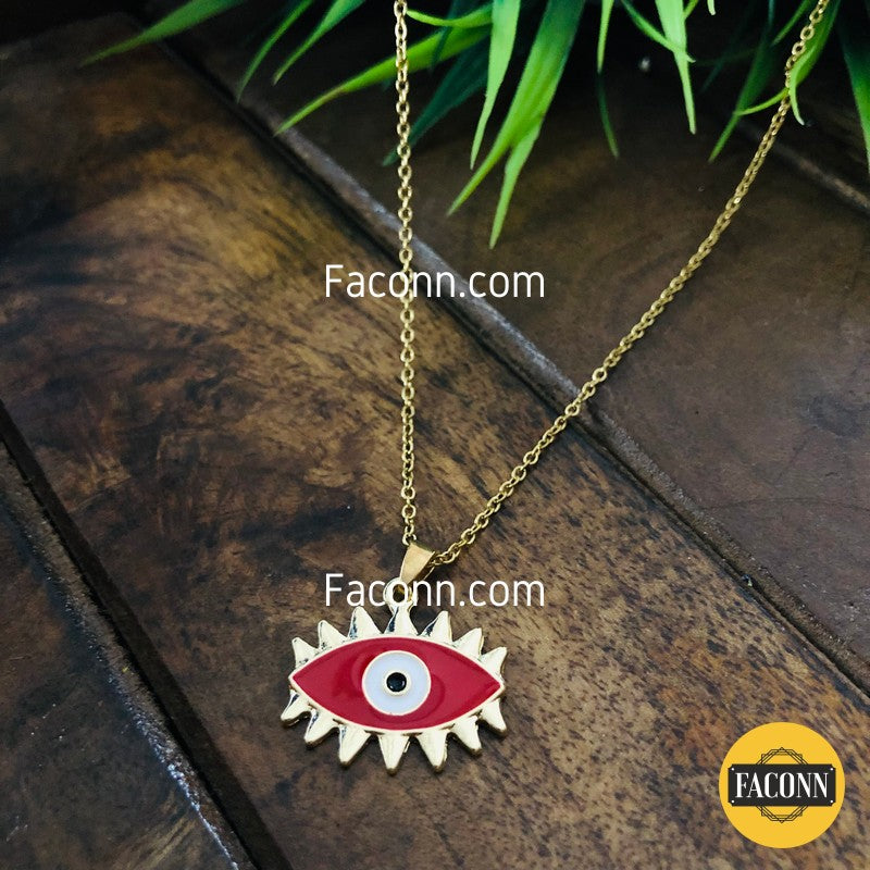 LARQ JEWELS Red Evil eye golden chain Necklace