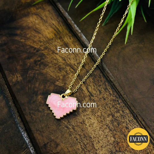 LARQ JEWELS Pink Heart shaped Lepis Pendent