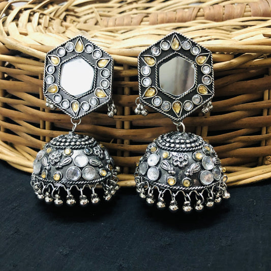 LARQ JEWELS Oxidised Silver Afghni Big Chanbali jhumka Earrings for women and girls