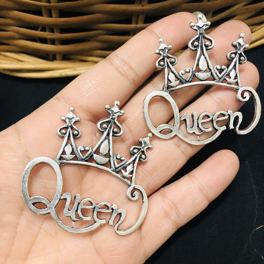 LARQ JEWELS Oxidised Stud Queen Earrings Silver Plated Combo