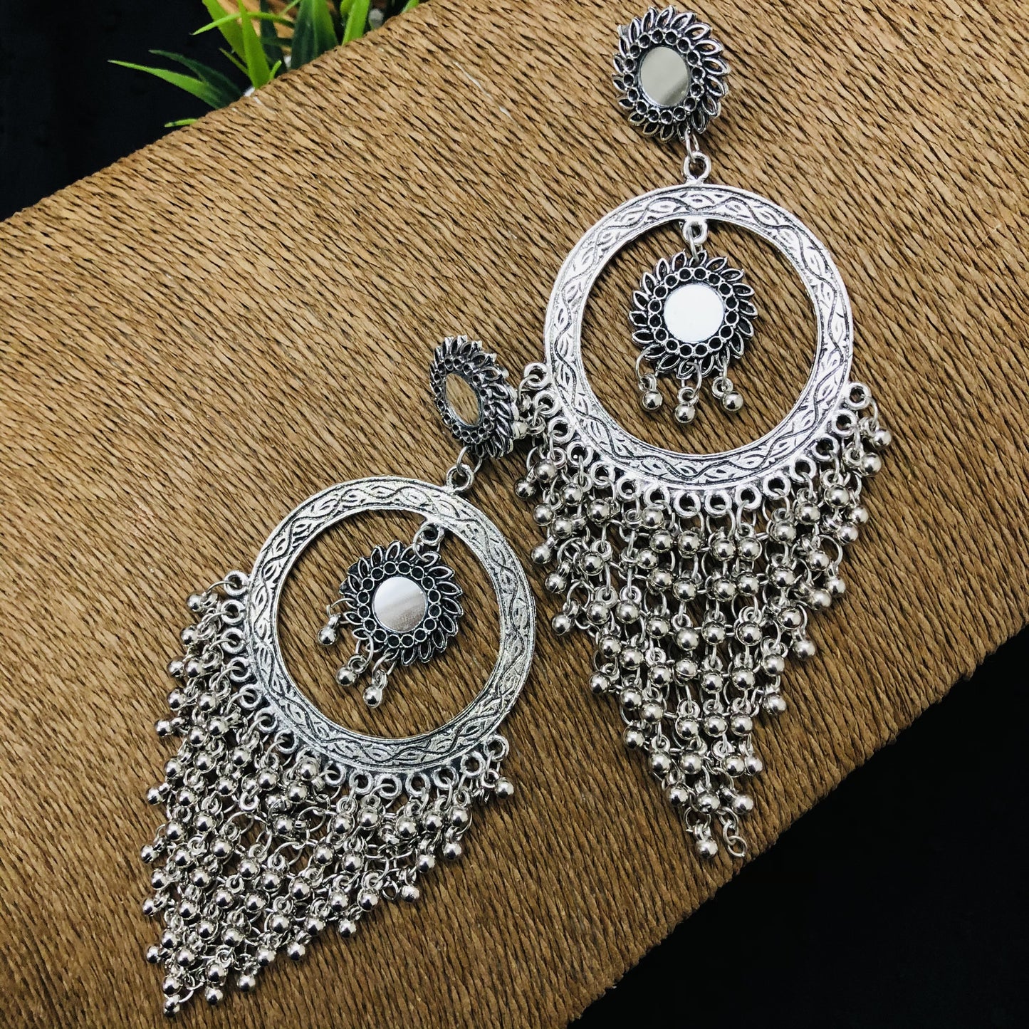 LARQ JEWELS Silver Oxidised Chandbali Afghani Dangle Drop Earrings for women and girls
