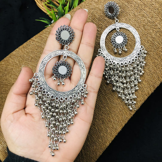 LARQ JEWELS Silver Oxidised Chandbali Afghani Dangle Drop Earrings for women and girls