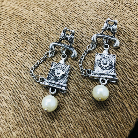 LARQ JEWELS Oxidised Silver Stylish Designer Telephone Dangle Drop Earring for Women