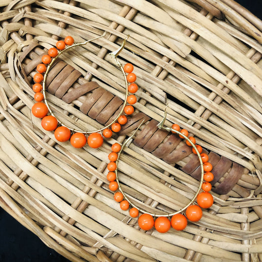 LARQ JEWELS Women's Beaded Hoop Earrings ORANGE