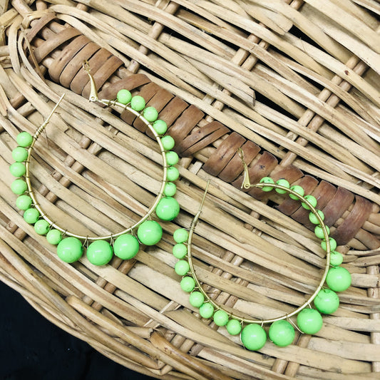 LARQ JEWELS Women's Beaded Hoop Earrings GREEN