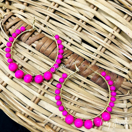LARQ JEWELS Women's Beaded Hoop Earrings PINK