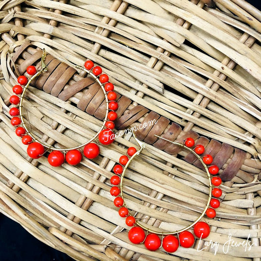 LARQ JEWELS Women's Beaded Hoop Earrings RED