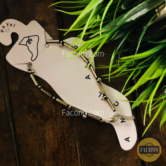 LARQ JEWELS Oxidized Silver Black Beads Anklet (Single) for women and girls