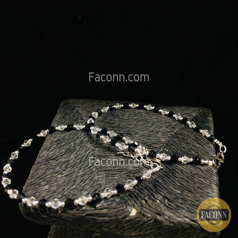 LARQ JEWELS Stylish Nazriya Payal With Crystal Beads Black Silver Beads (PAIR 2PC)