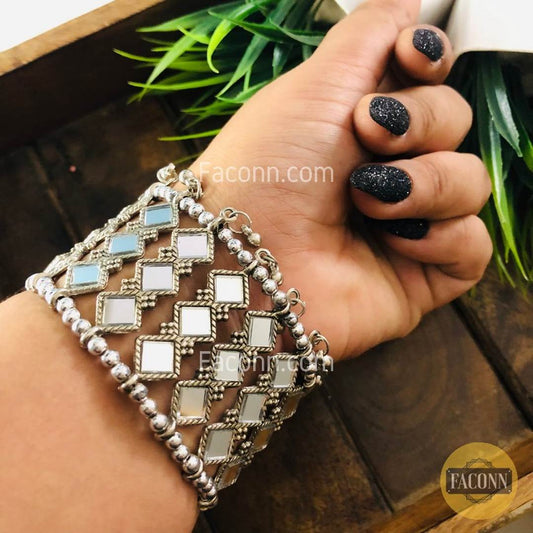 LARQ JEWELS Jewelery Silver Oxidized Mirror Cuff Bangle Bracelet For Women