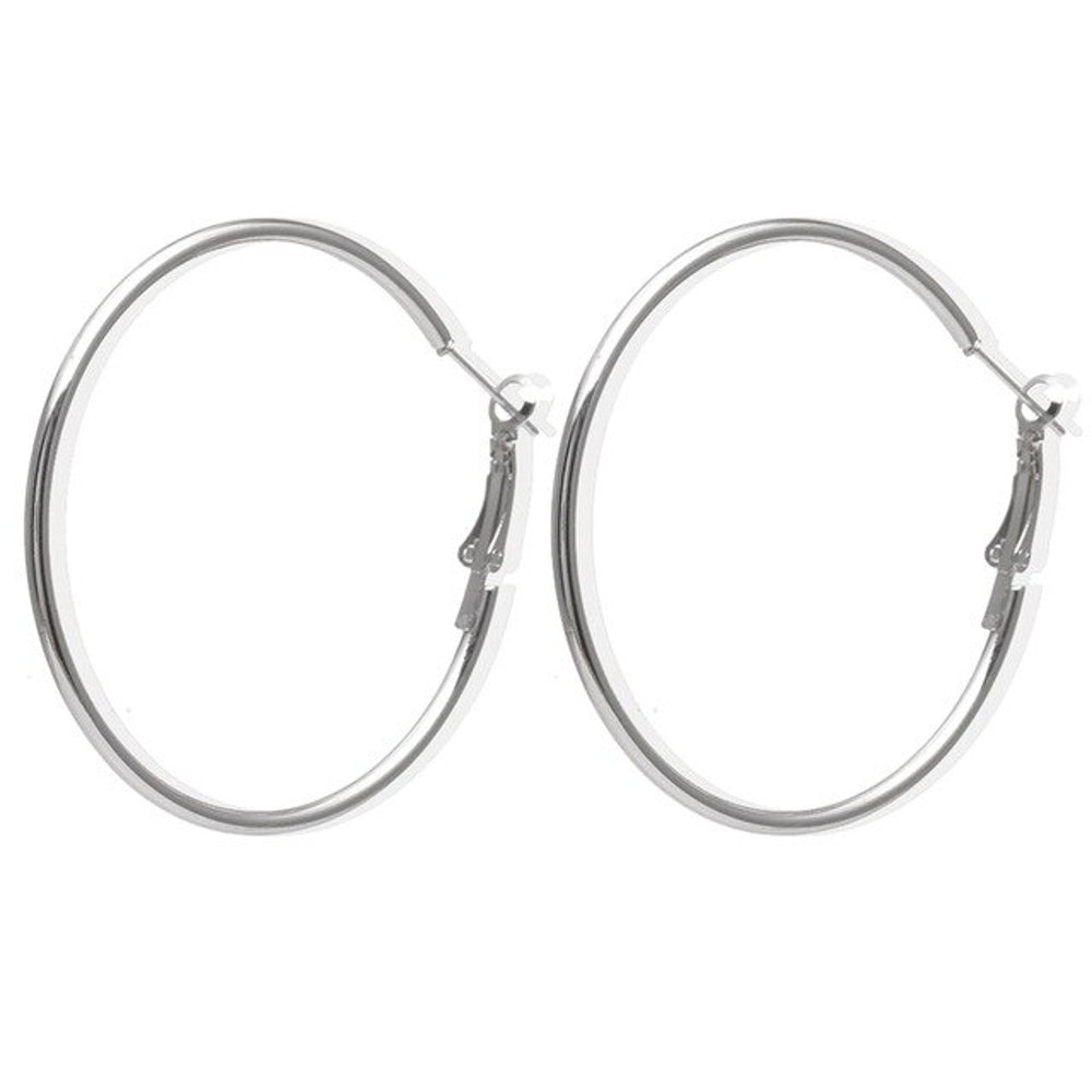 Heavy Metal Flat Edges Silver Statement Hoop Earrings
