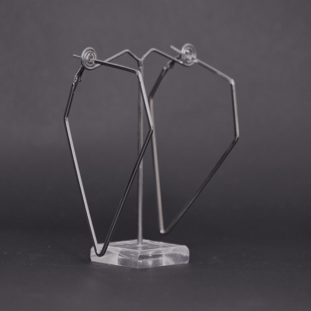 Black Diamond Shape Wire Hoop Earrings