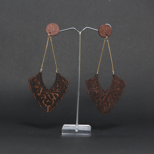Brown Stylish wooden pattern Drop Earrings?