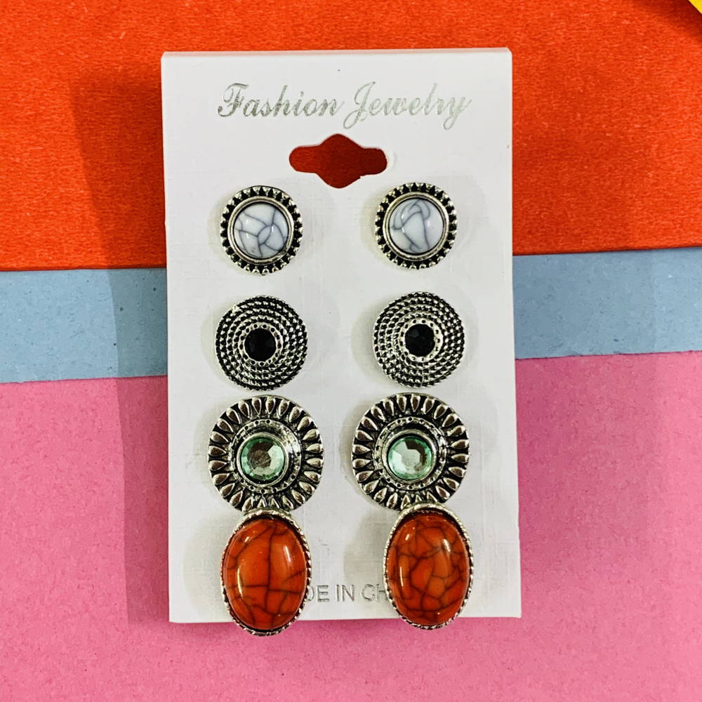 Silver Fashion Italian Designer Collection Oxidized Stud Earrings