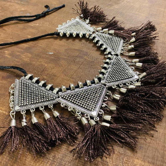 LARQ JEWELS Afghani Silver Triangle Shape Tassel Choker
